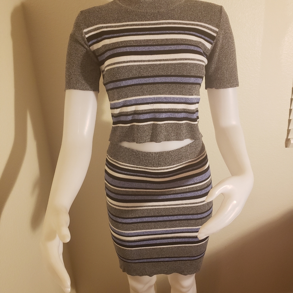 Paper heart multi stripe crop top set